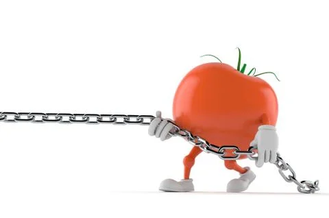 Tomato character pulling chain Illustrazione stock