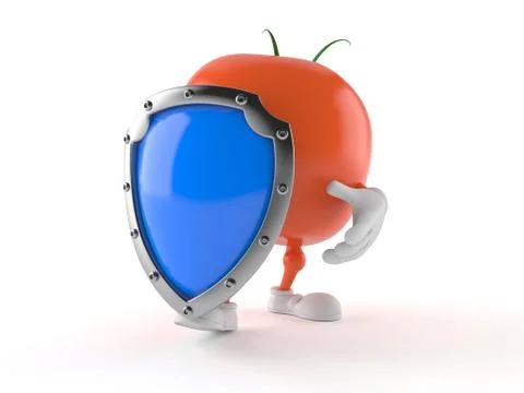Tomato character with shield 스톡 일러스트