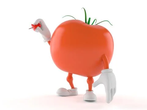 Tomato character with thumbtack Stock Illustration