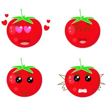 Tomato characters set. Vector tomatoes of different emotions. Red vegetables. Stock Illustration