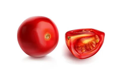 Tomato cherry, red tomatoes whole and slice Stock Illustration