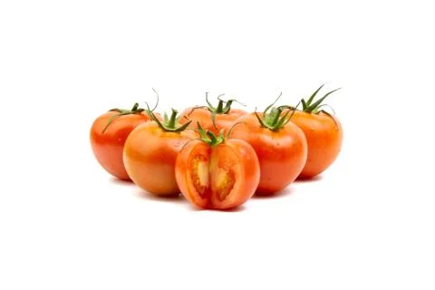 Tomato closeup on white background. Selective focus 库存照片