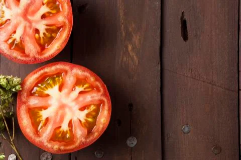 Tomato cut in half with copy space Stock Photos