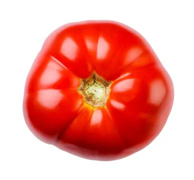 Tomato cut out on a white background. Top view. Stock Photos