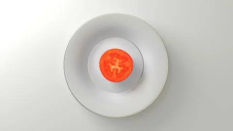 Tomato, cut in a plate. 3D rendering Stock Illustration