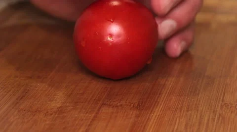 Tomato cut into slices sharp knife Stock-Footage 54537301