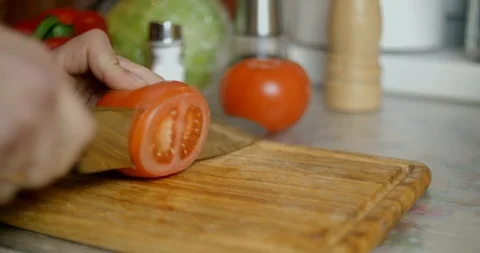Tomato cutting closeup Stock Footage 87252230