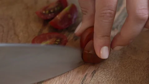 Tomato Cutting Closeup. Stock Footage 162595258