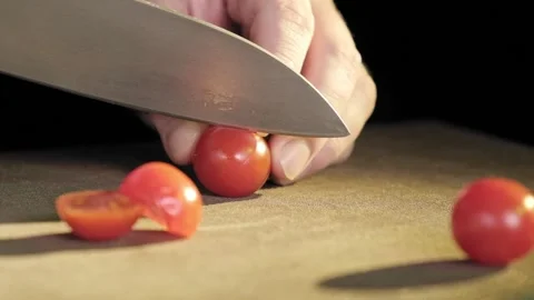 Tomato cutting closeup Stock Footage 170232985