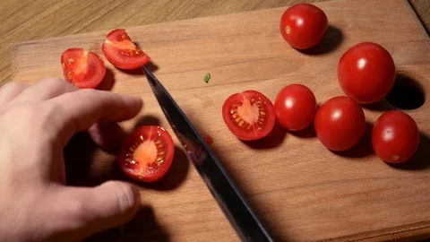 Tomato cutting closeup on the table Stock-Footage 122693294