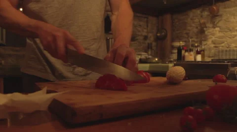 Tomato Cutting Wide Stock Footage 54761912