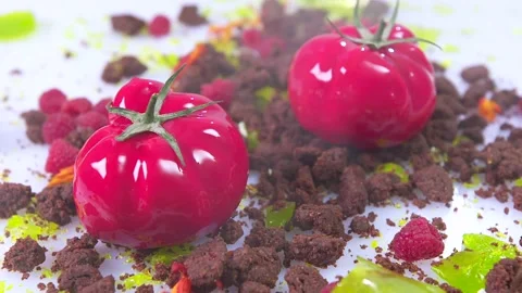 Tomato dessert slow motion close up Stock Footage 142891760
