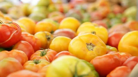 Tomato display at market Video stock 12552901