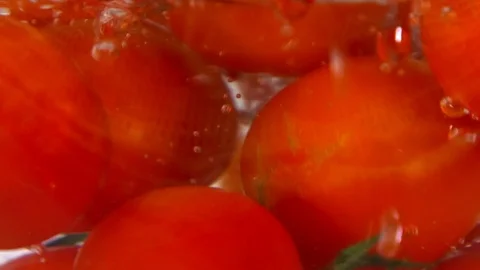 Tomato falling in the water on a white background Stock Footage 83007960