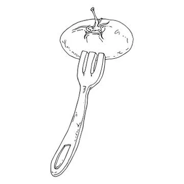 Tomato on fork icon. Stock Illustration