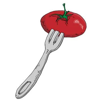 Tomato on fork icon. Stock Illustration