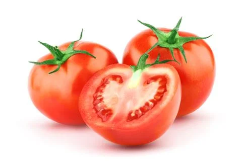 Tomato with green leaf Stock Photos