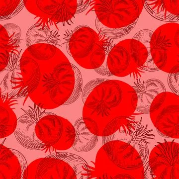 Tomato hand drawing pattern seamless. vegetable sketch background. Vector tex Stock Illustration
