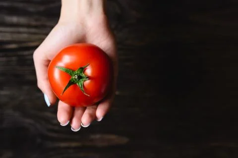 Tomato in hand Stock Photos