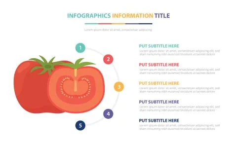 Tomato infographic template concept with five points list and various color w Stock Illustration
