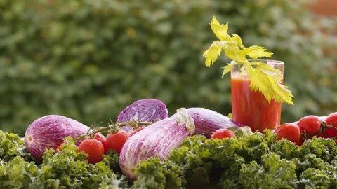 Tomato juice with celery Stock Footage 135884562