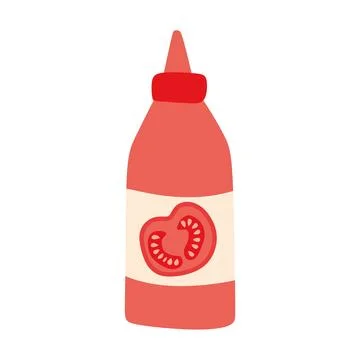 Tomato Ketchup Bottle. Flat Vector Illustration. Cartoon Design Object of Red Stock Illustration