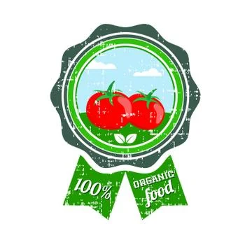 Tomato label. Vegetable logo. Retro sticker of natural product tomatoes. Stock Illustration