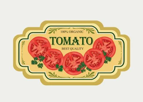 Tomato label. Vegetable logo. Retro sticker of natural product Stock Illustration