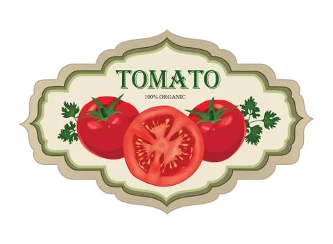 Tomato label. Vegetable logo. Retro sticker of natural product Stock Illustration