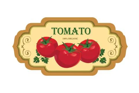Tomato label. Vegetable logo. Retro sticker of natural product Stock Illustration