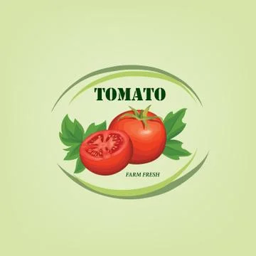 Tomato label. Vegetable logo. Retro sticker of naural product tomatoes. Stock Illustration