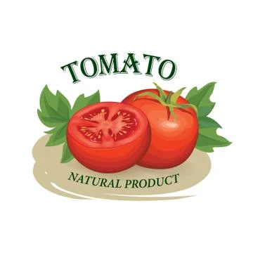 Tomato label. Vegetable logo. Retro sticker of naural product tomatoes. Stock Illustration