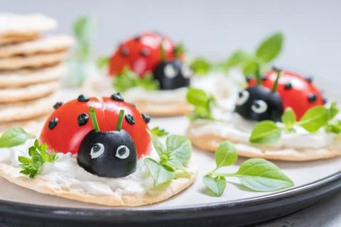 Tomato Ladybird Appetizer Stock Photos