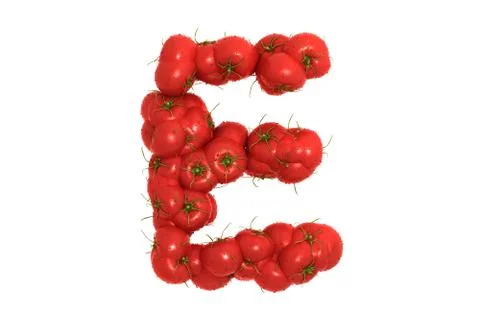 Tomato letter E on white background Stock Illustration