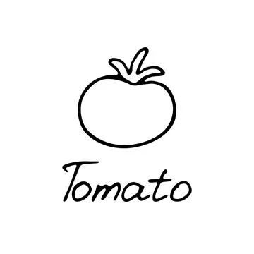 Tomato logo. Hand drawn vegetable icon for print and web. Hand written incrip Stock Illustration