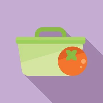 Tomato lunch box icon flat . Healthy meal Stock Illustration