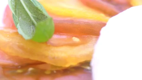 Tomato mozzarella basil variations prepared by chef 스톡 동영상 344053752