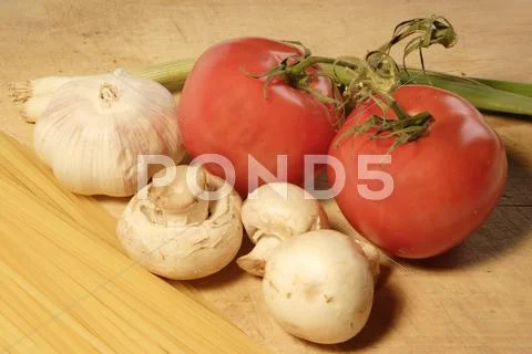 Tomato mushroom pasta Stock Photos