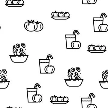 Tomato Natural Bio Ingredient Vector Seamless Pattern Stock Illustration