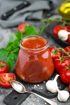 Tomato paste and fresh tomatoes, tomatos puree Stock Photos