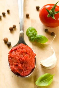 Tomato paste and spices Stock Photos