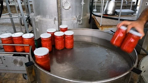 Tomato paste canning plant Stock Footage 116828919