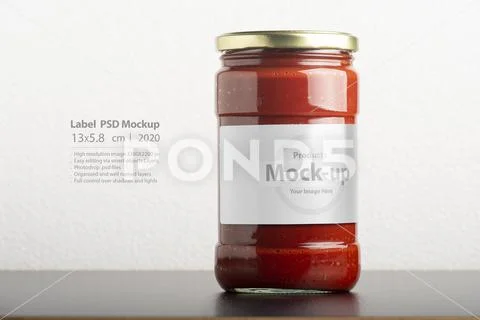 Tomato paste glassy jar with round cap on black table mock-up series PSD Template