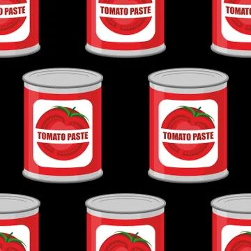 Tomato paste seamless pattern. Cans texture. Iron pot with tomatoes Stock Illustration