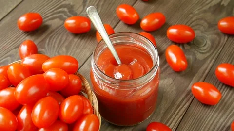 Tomato paste on the table. Video stock 297096873