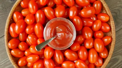 Tomato paste on the table. Video stock 297097276