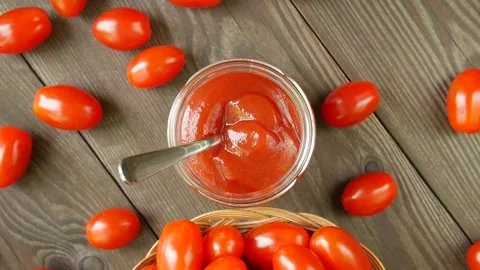 Tomato paste on the table. Stock Footage 297250002