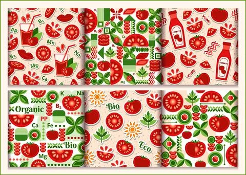 Tomato patterns in simple geometric style. Illustrazione stock