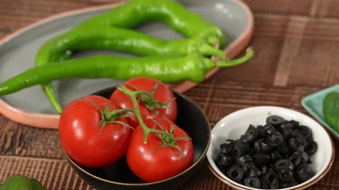 Tomato pepper olive Stock Footage 183502313