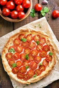 Tomato pie, top view Stock Photos